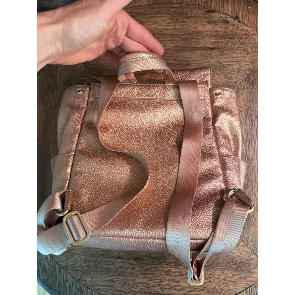 Freshly Picked Mini Classic Diaper Bag Rose Gold Metallic Vegan Leather Backpack